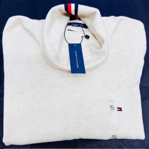 New  Tommy Hilfinger Beige Cream Cotton Cashmere Turtleneck Sweater size XLT(19 - Picture 4 of 7